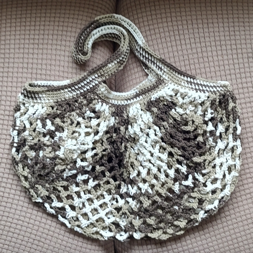 Handcrafted Crochet Tote Bag - Brown and Cream